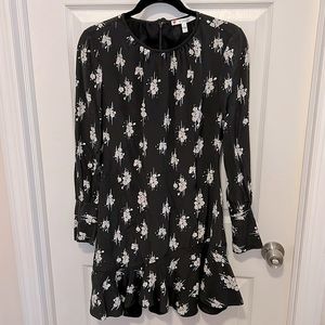 Derek Lam black long sleeve silk dress with flower print sz 4